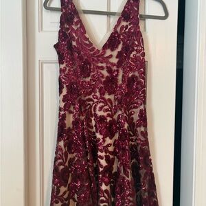 Badgley Mischka Burgundy Sequin Floral Dress